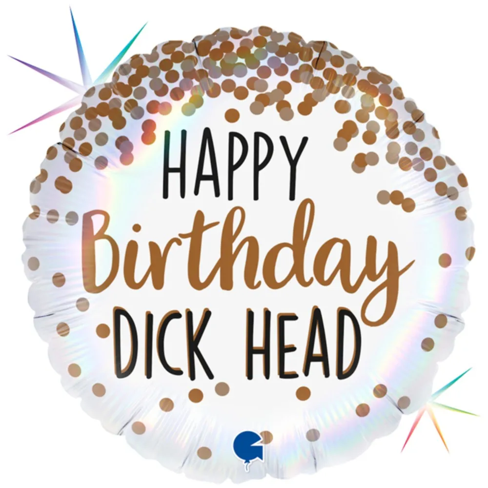 Balon Folie Rotund Happy Birthday Dick Head Holografic Confetti 46 cm Grabo