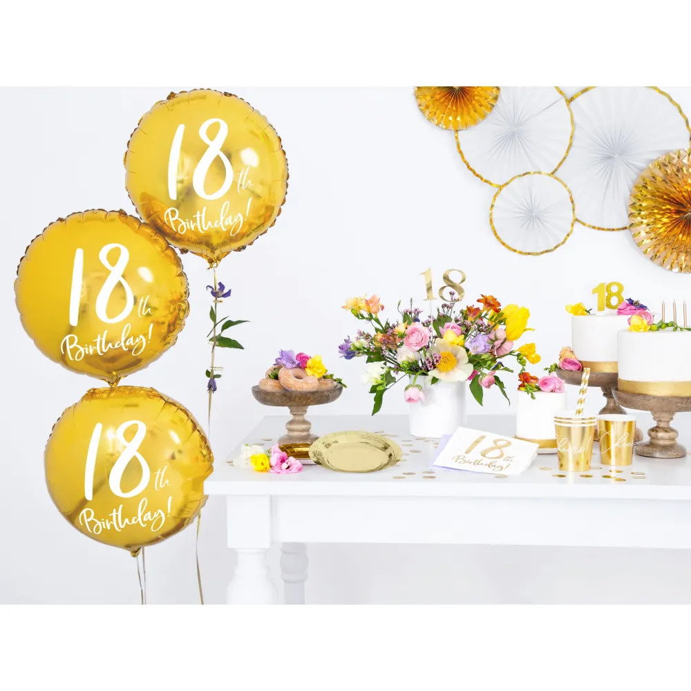 Balon Folie Gold Happy 18th Birthday 43cm