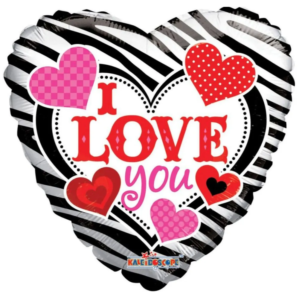 Balon folie inima I Love You rosu negru si alb 45cm 19629