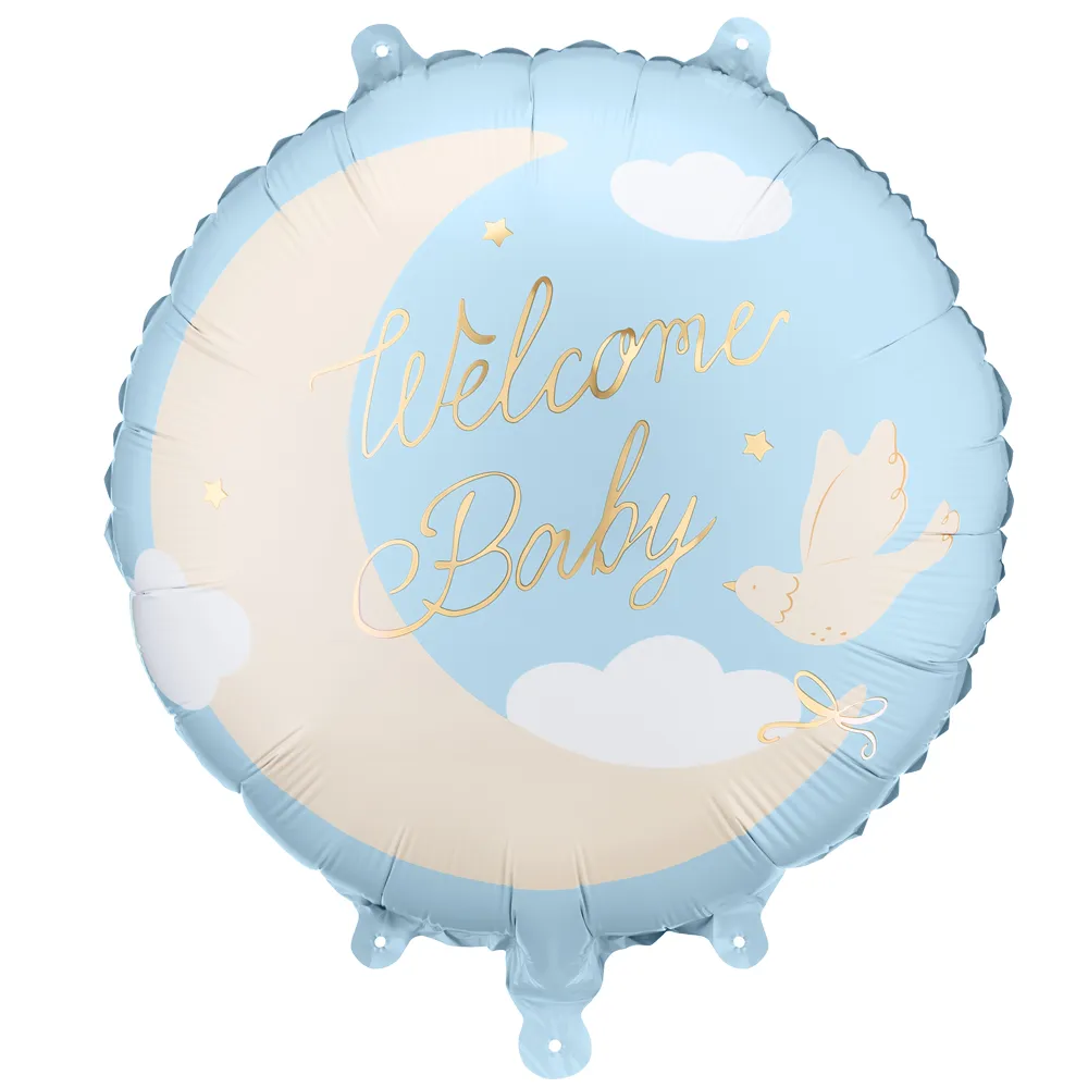 Balon Folie Welcome Baby Moon Bleu 35x35cm