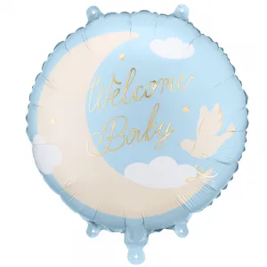 Balon Folie Welcome Baby Moon Bleu 35x35cm