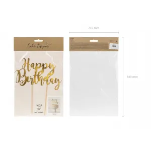 Decoratiune pentru Tort Happy Birthday Auriu 22.5cm