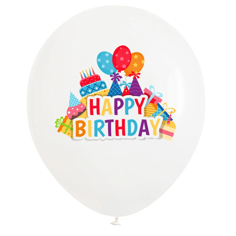 Set 12 Baloane 30cm Albe cu Print Color Happy Birthday