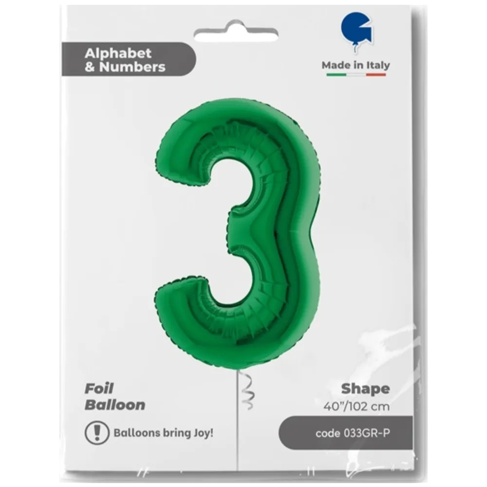 Balon Folie JUMBO CIFRA 3 VERDE 102 cm Grabo