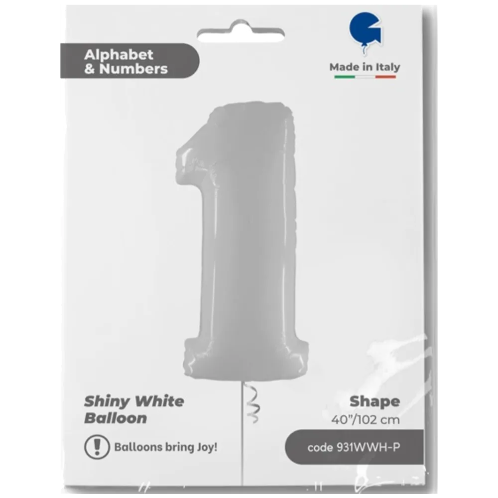 Balon Folie Jumbo CIFRA 1 Shiny White 102 cm Grabo