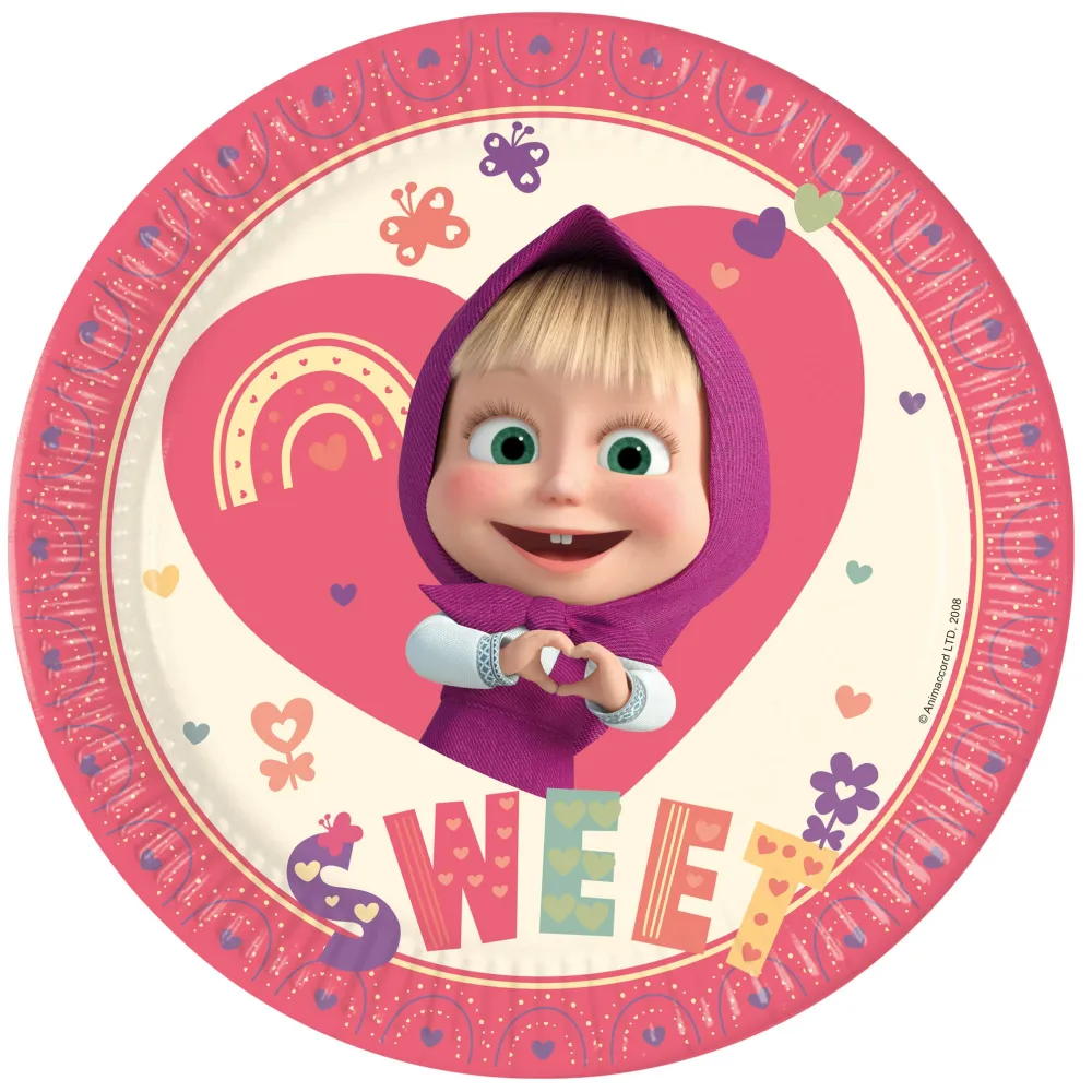 Set 8 Farfurii Petrecere 23cm Masha Sweet Heart