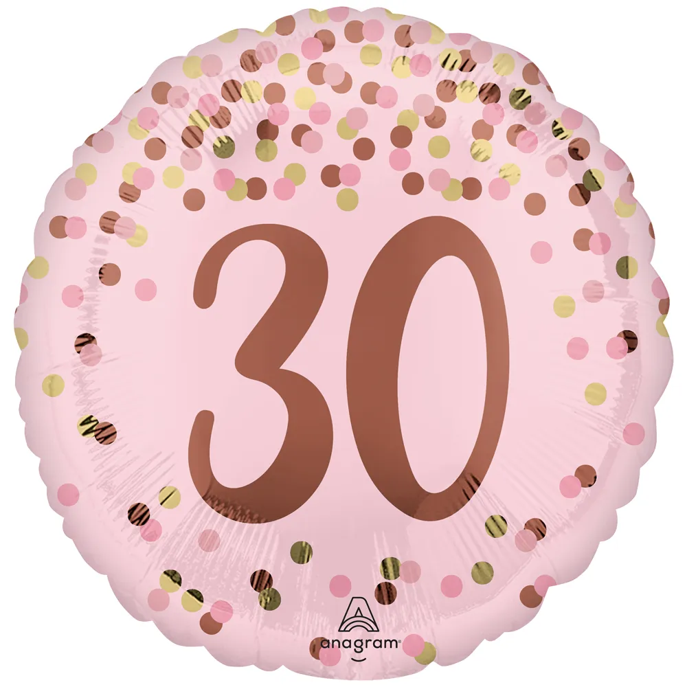 Balon Folie Rotund Confetti Pretty Pink 30th Birthday 45cm ANAGRAM 4937201