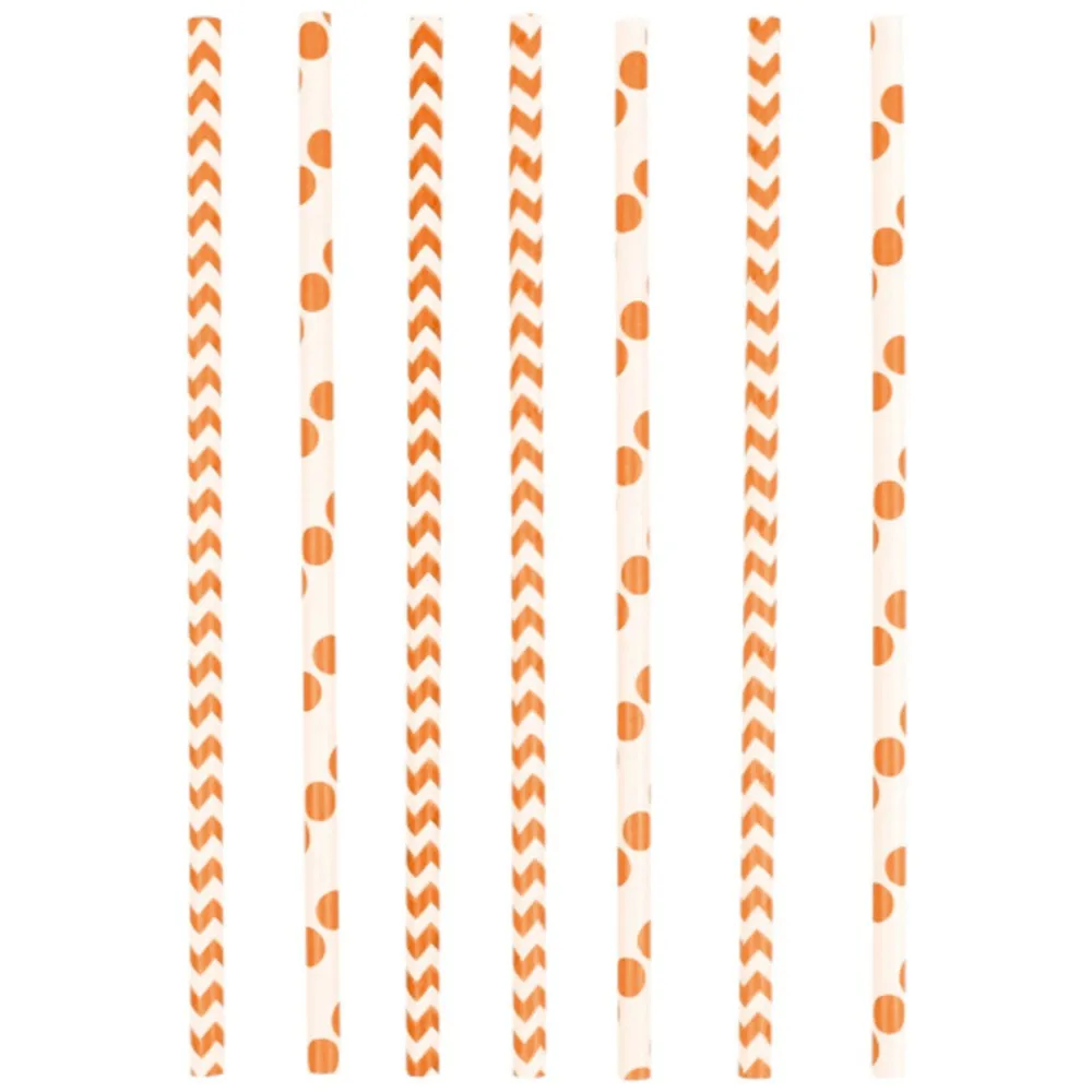 Set 24 Paie bautura buline si zigzag portocaliu 19.7 cm AMS 9900255