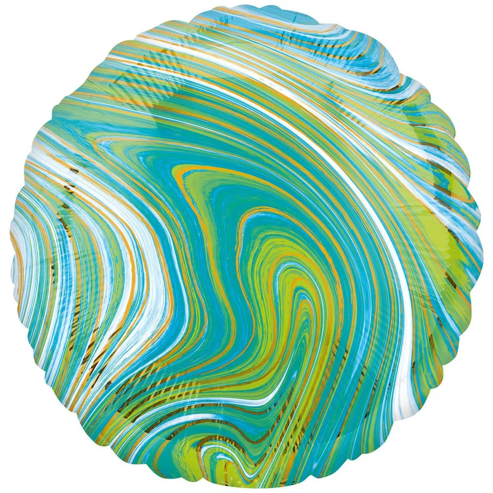 Balon Folie Marmorat Rotund Albastru-Verde 45cm AMS 42086 01