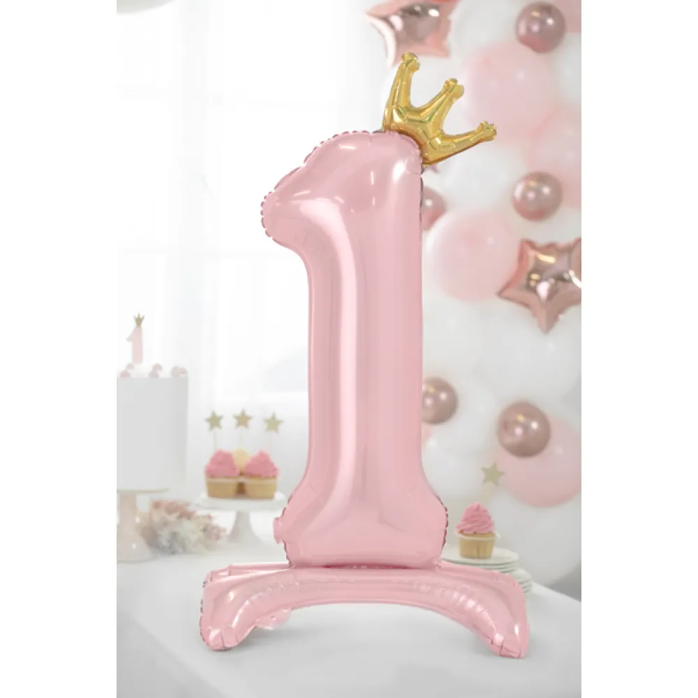 Balon Folie Cifra 1 Coronita (umflare aer) Roz 84cm