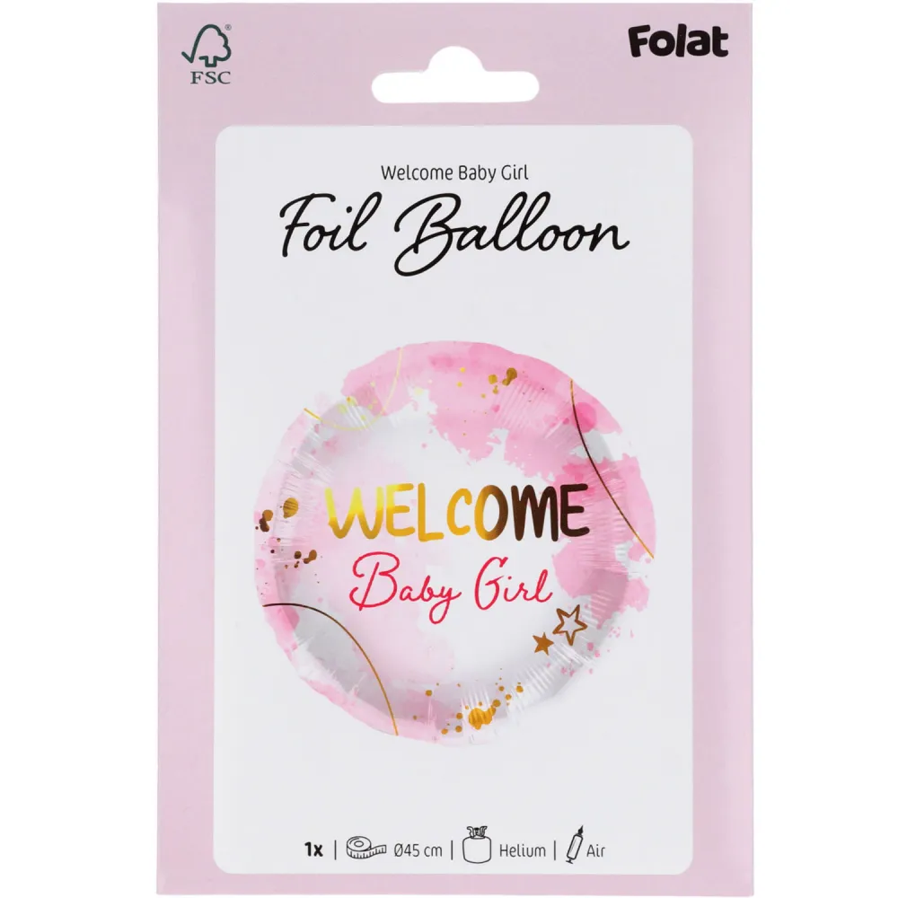 Balon Folie Welcome Baby Girl Auriu 45cm