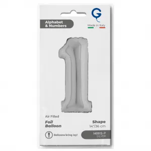 Balon Folie Cifra 1 Argintiu 36cm