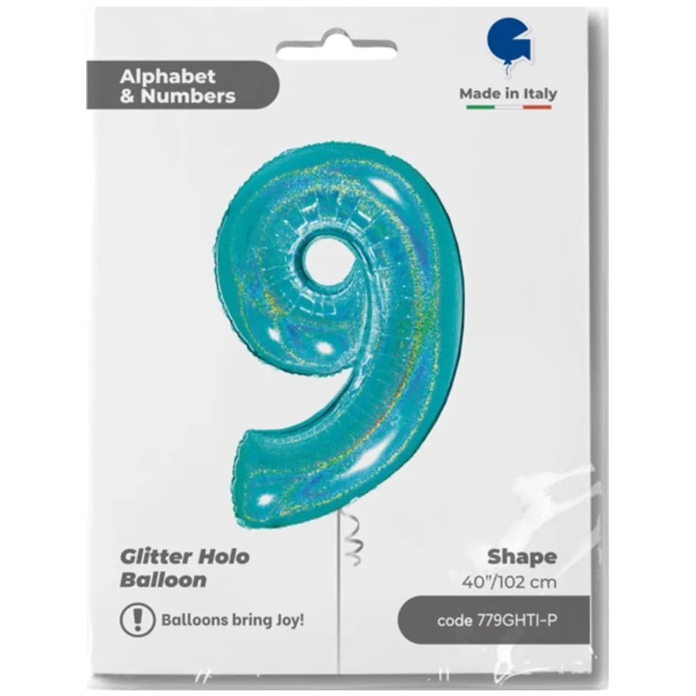 Balon Folie Jumbo CIFRA 9 Tiffany Glitter 102 cm Grabo