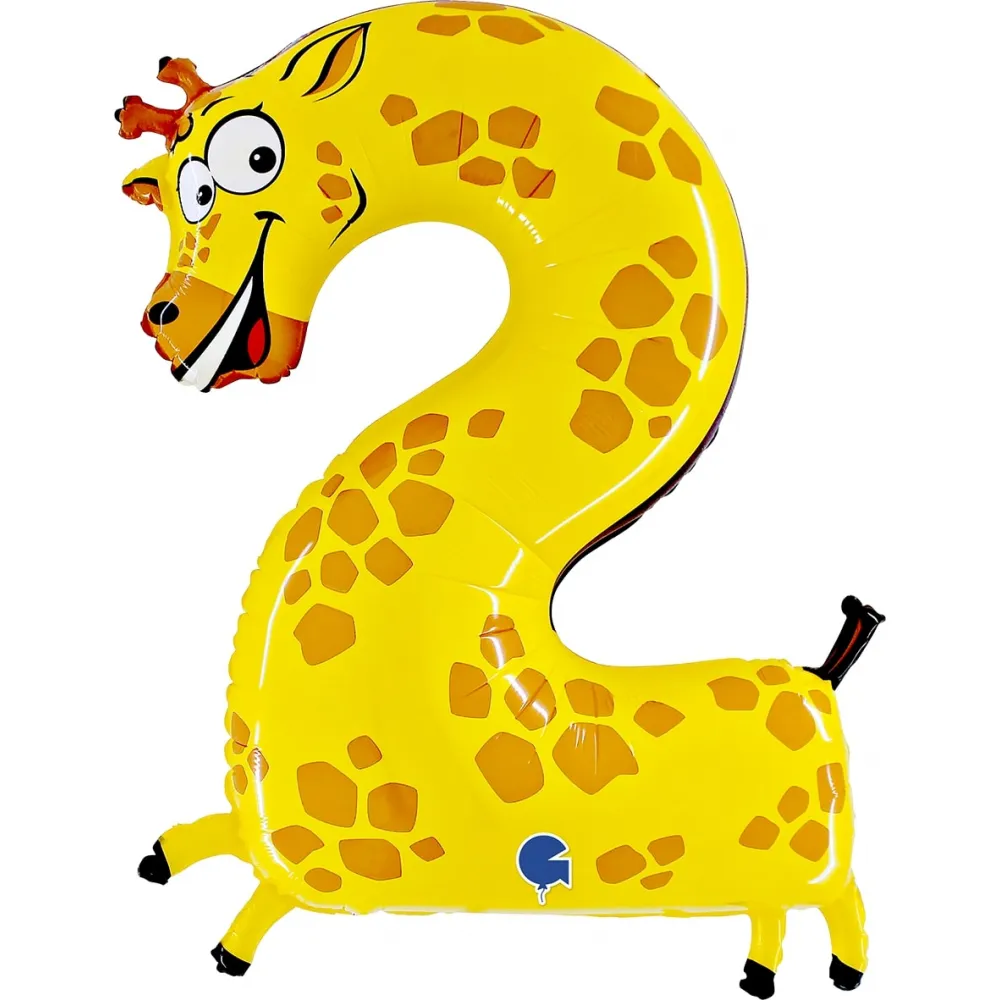 Balon Folie JUMBO Animaloons CIFRA 2 Girafa 102 cm Grabo