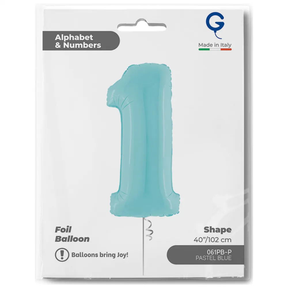 Balon Folie Cifra 1 Pastel Blue 102cm