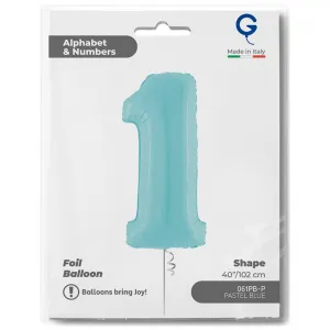 Balon Folie Cifra 1 Pastel Blue 102cm