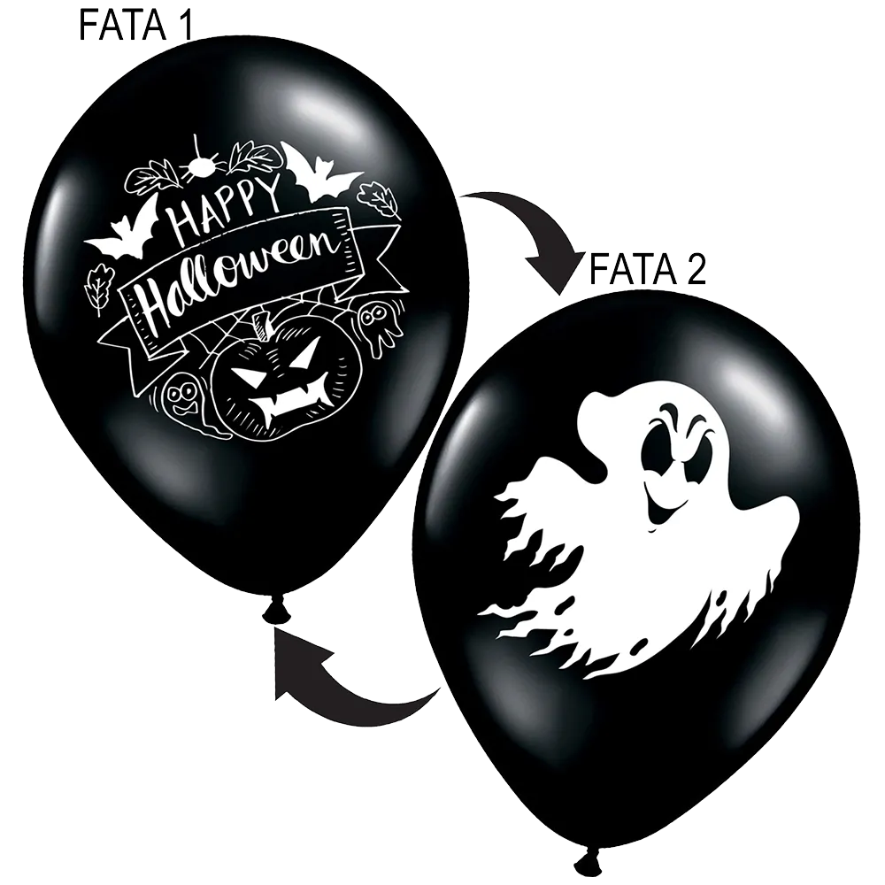 Set 12 Baloane Latex 30 cm Asortate Print Halloween Fata-Verso