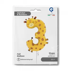 Balon Folie Puppyloons Cifra 3 Girafa 89cm