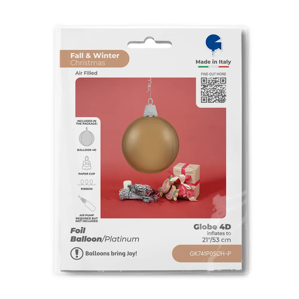 Balon Folie Glob de Craciun 4D Platinum Champagne 53cm