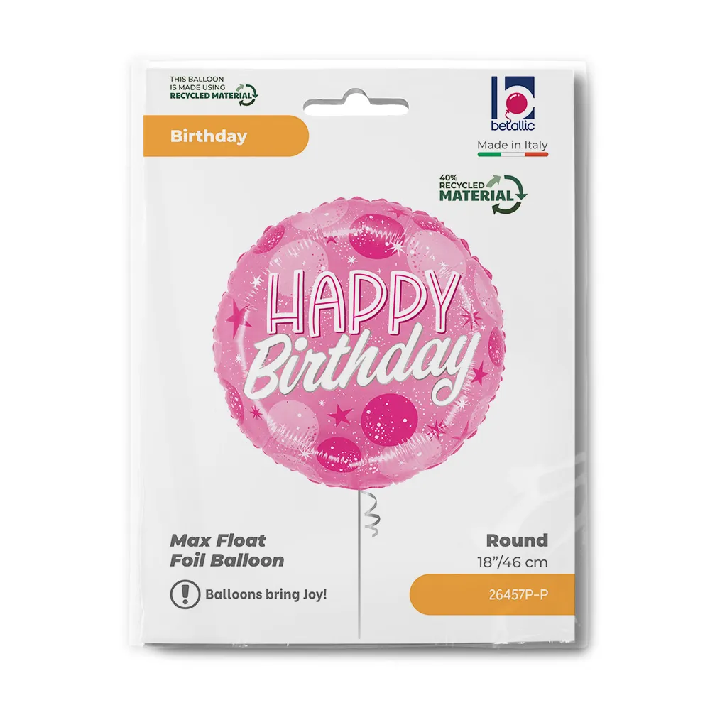 Balon Folie Happy Birthday Pink Sparkle 46cm