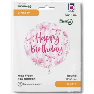Balon Folie Rotund Happy Birthday Fundite Roz 46cm
