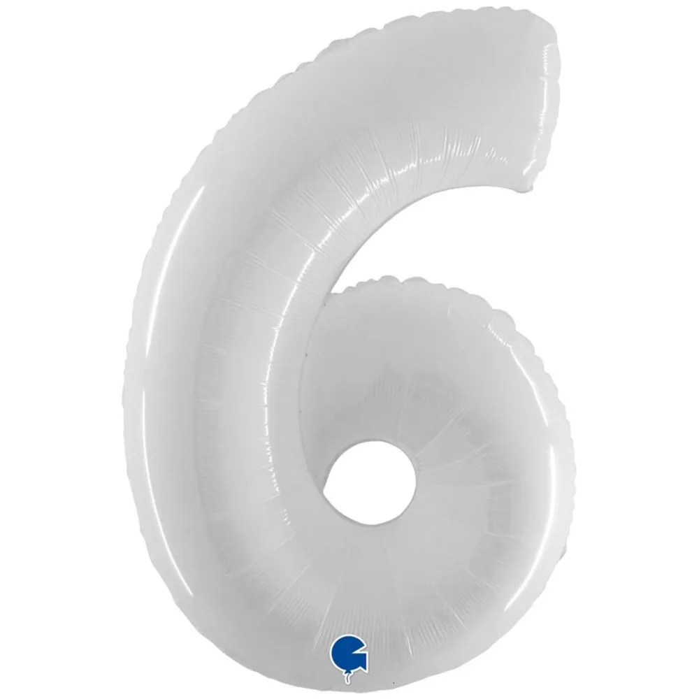 Balon Folie Jumbo CIFRA 6 Shiny White 102 cm Grabo