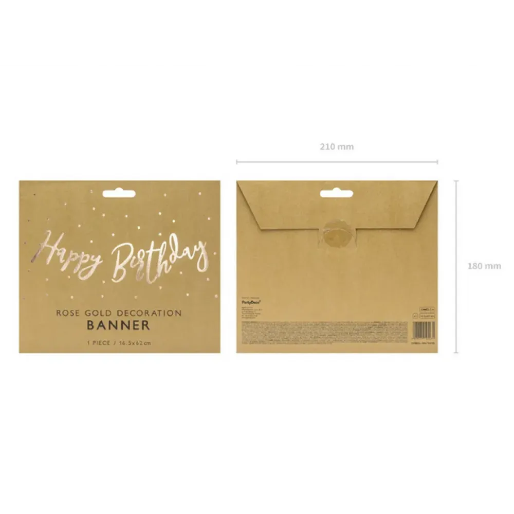 Banner Happy Birthday Rose Gold 16.5x62cm