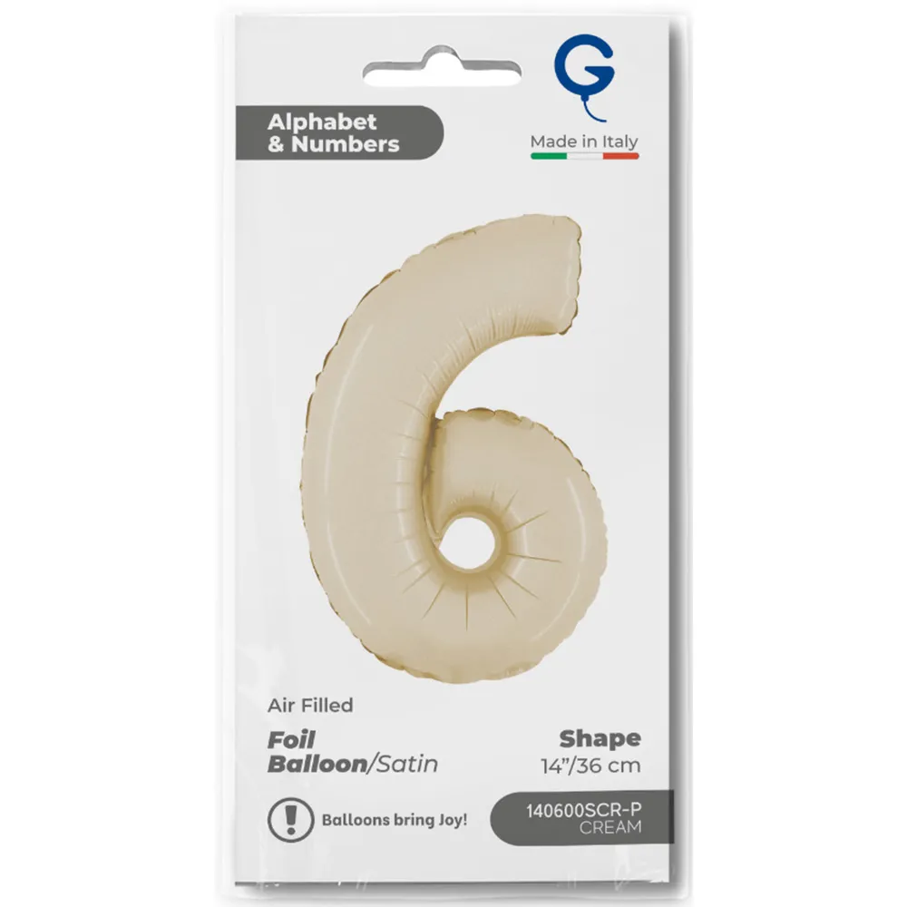 Balon Folie Cifra 6 Satin Cream 36cm
