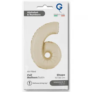 Balon Folie Cifra 6 Satin Cream 36cm