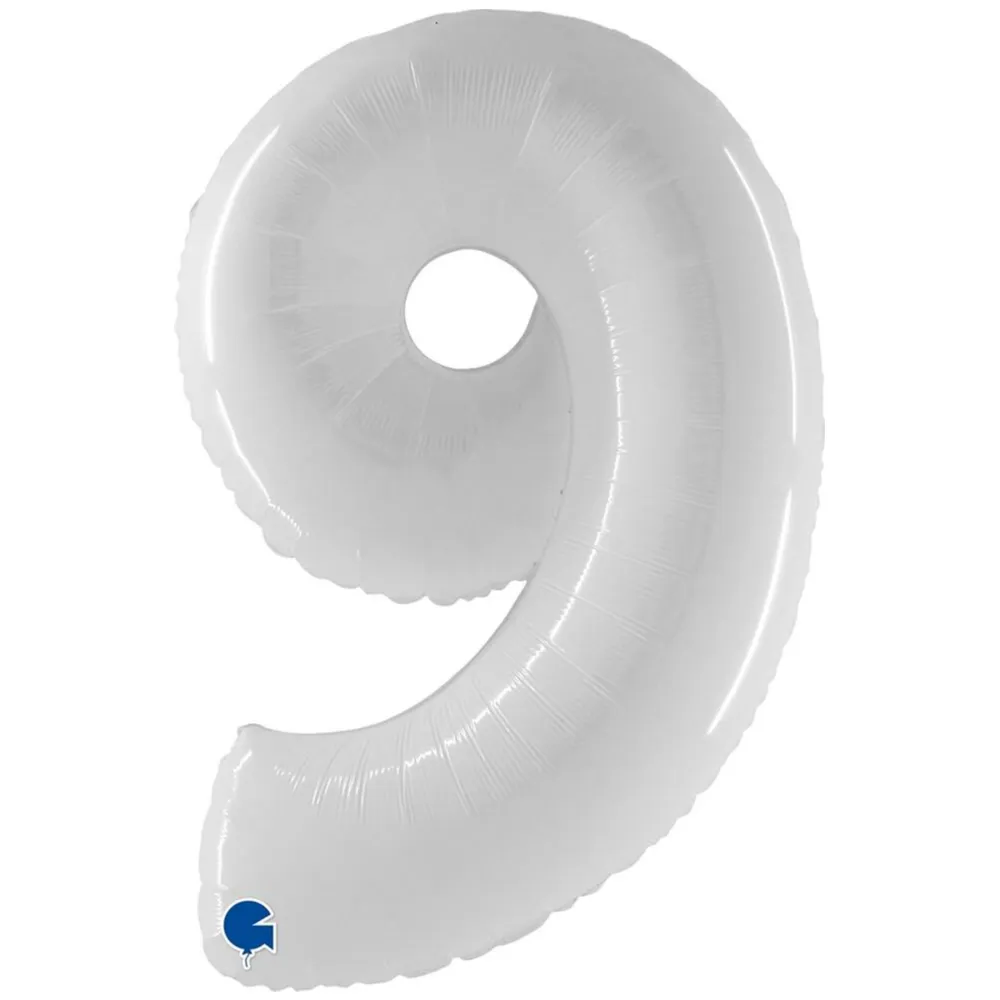 Balon Folie Jumbo CIFRA 9 Shiny White 102 cm Grabo