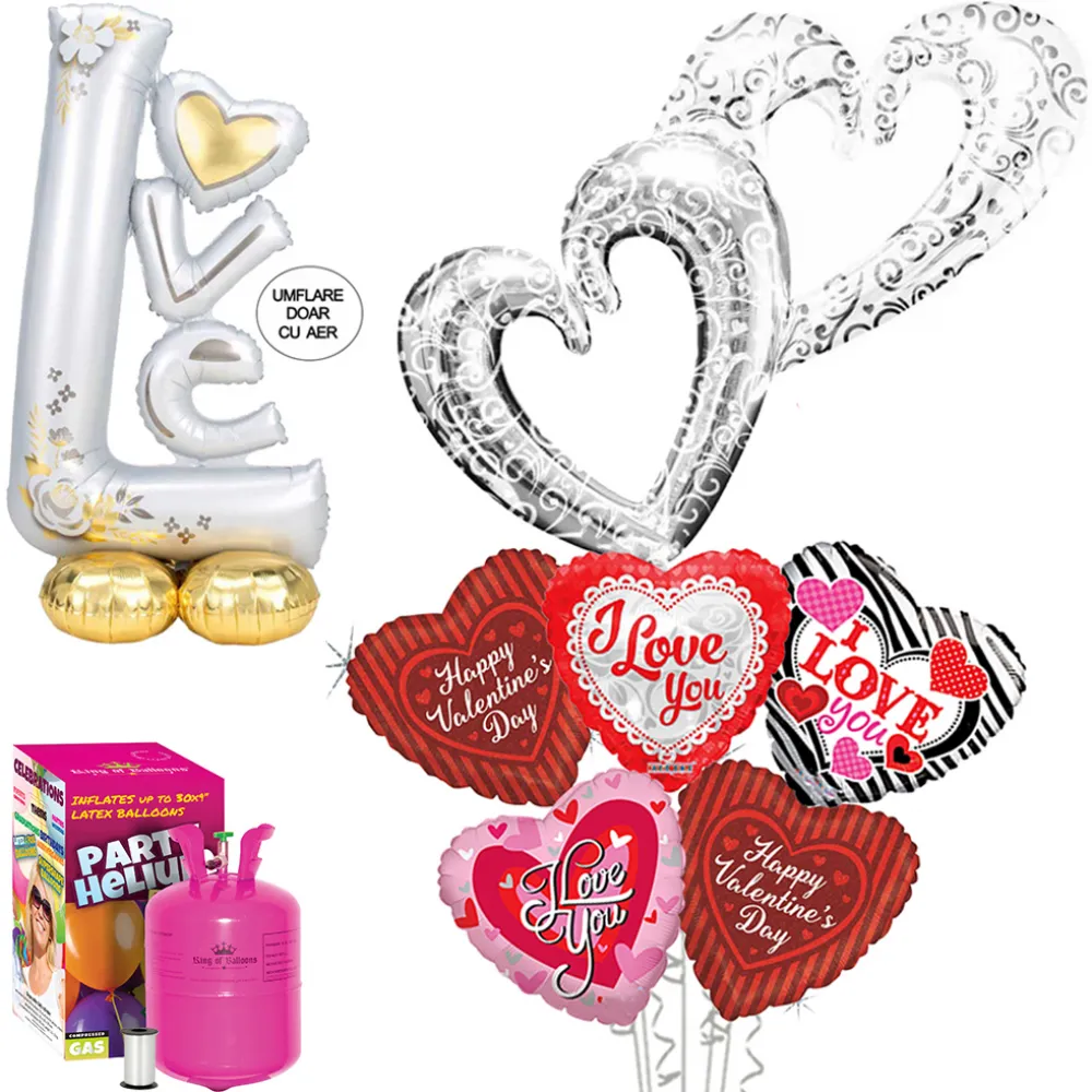 Pachet Baloane Valentine's Day (cu butelie mica)
