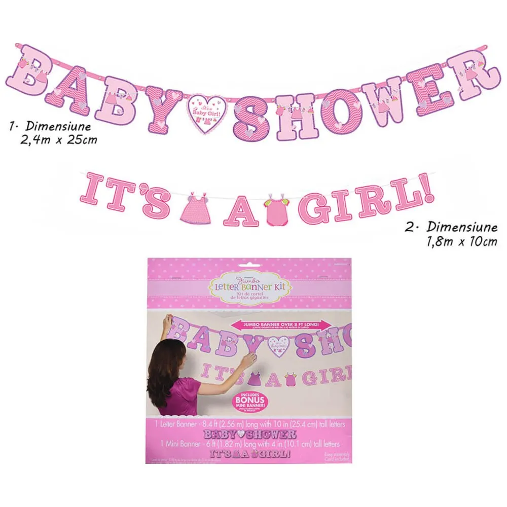 Set 2 bannere Carton (Hartie) - Baby Girl 256 x 25.4 cm / 182 x 10.1 cm AMS 121489