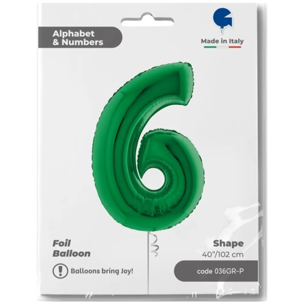 Balon Folie JUMBO CIFRA 6 VERDE 102 cm Grabo