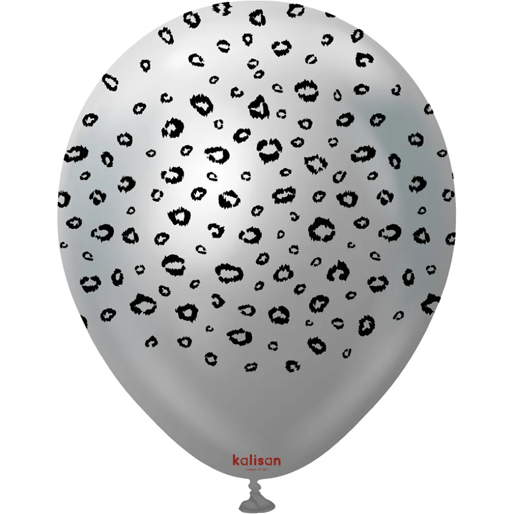 Baloane latex 30cm Safari Leopard - Mirror Silver Print Colour - Black