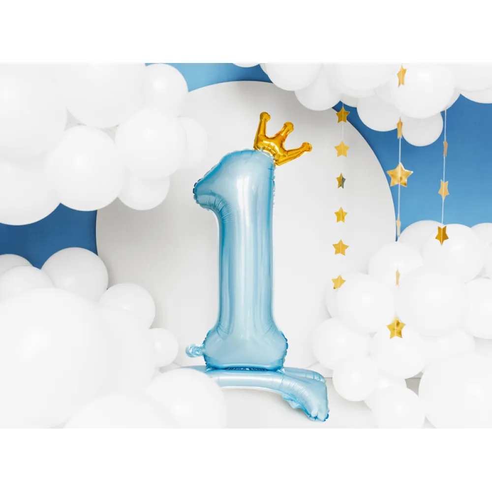 Balon Folie Cifra 1 Coronita (umflare aer) Bleu 84cm