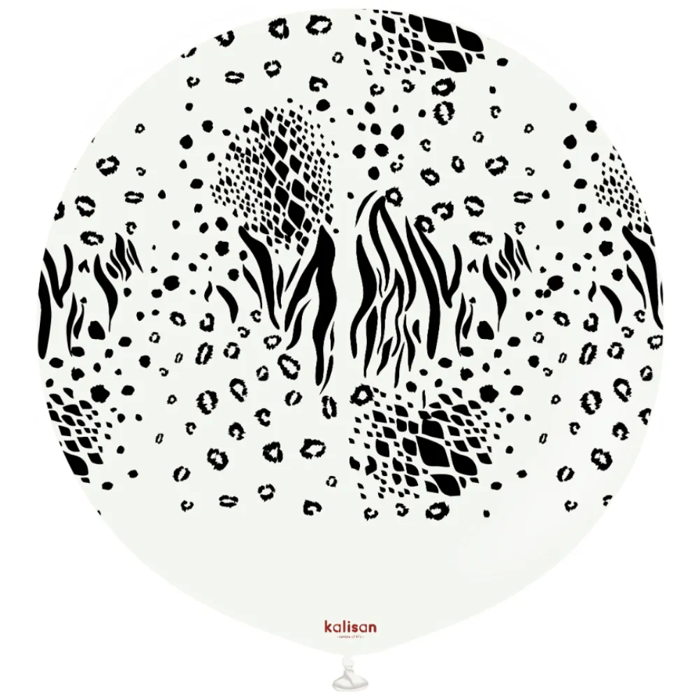 Balon latex jumbo 60cm Safari Mutant - White Print - Black