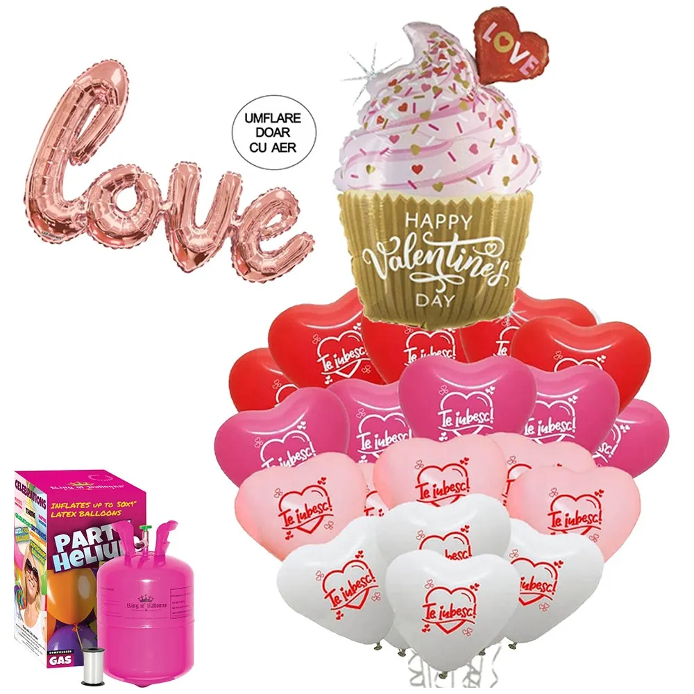 Pachet Baloane Valentine's Day (cu butelie mare)