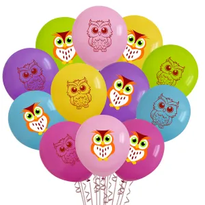 Set 12 Baloane Latex 30 cm Asortate Print Bufnite Colorate (fata-verso)