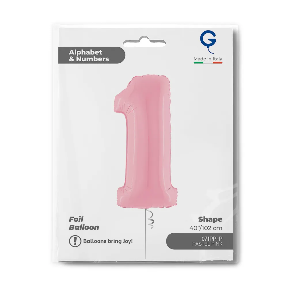 Balon Folie Cifra 1 Pastel Pink 102cm