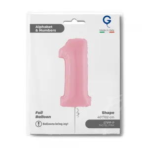 Balon Folie Cifra 1 Pastel Pink 102cm