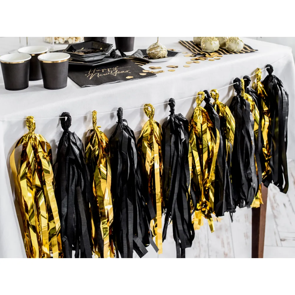 Ghirlanda Decorativa Negru/Auriu 12 tassels/2m