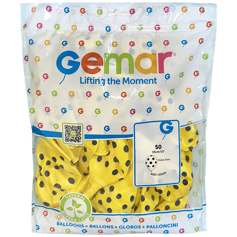 Baloane Latex 33cm Galbene cu buline Negre Polka Dots GS120.02