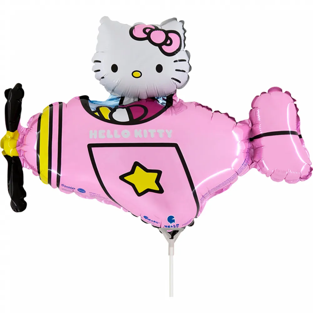 Balon Folie Mini Figurina Hello Kitty Avion Roz 40x25cm Grabo