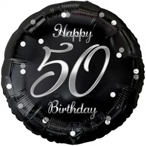 Balon Folie Rotund Happy 50th Birthday Confetti Argintiu 45cm