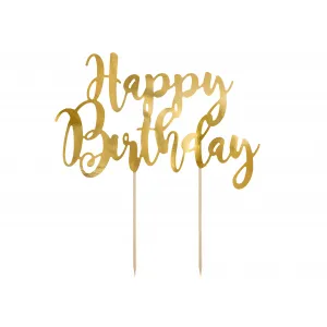 Decoratiune pentru Tort Happy Birthday Auriu 22.5cm