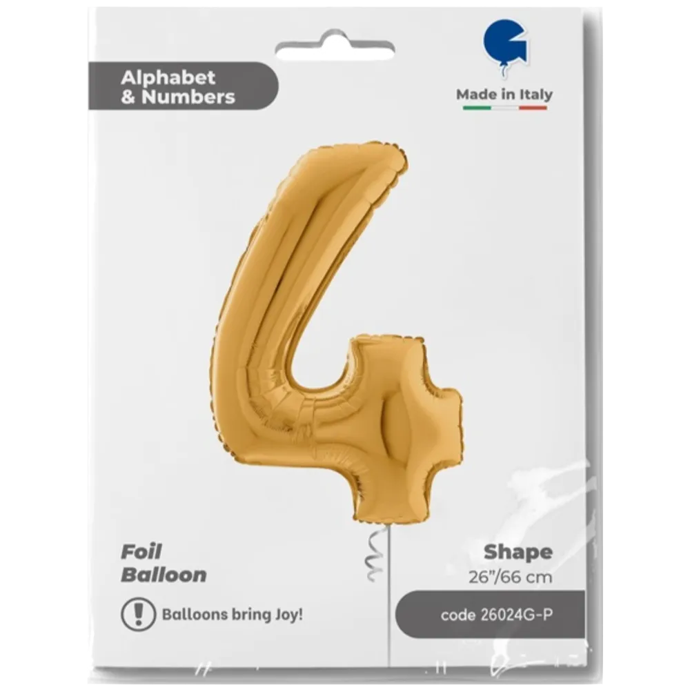 Balon Folie CIFRA 4 Auriu 66 cm Grabo