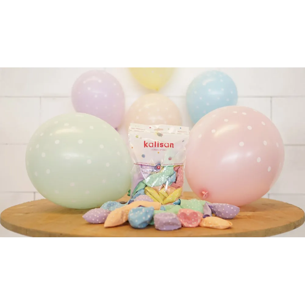 SET 25 Baloane Latex 30cm Macaron asortat cu buline albe