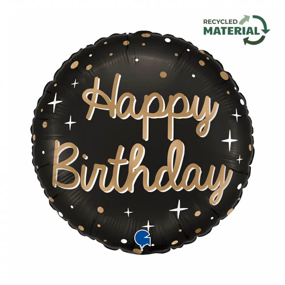 Balon Folie Rotund Happy Birthday Auriu 46cm