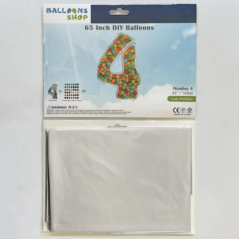 Balon Folie DIY Cifra 4 Argintiu 165cm