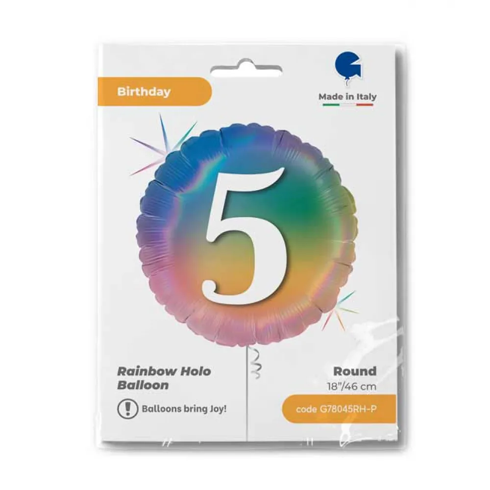Balon Folie Rotund CIFRA 5 Rainbow 46 cm Grabo